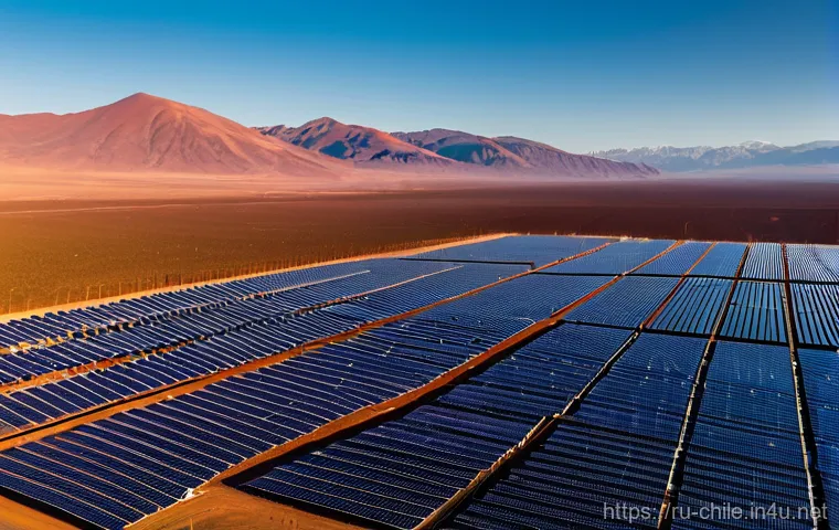 칠레의 친환경 에너지 산업 - **Prompt 1: Majestic Atacama Solar Farm at Dawn**
A wide-angle, breathtaking shot of an immense ...