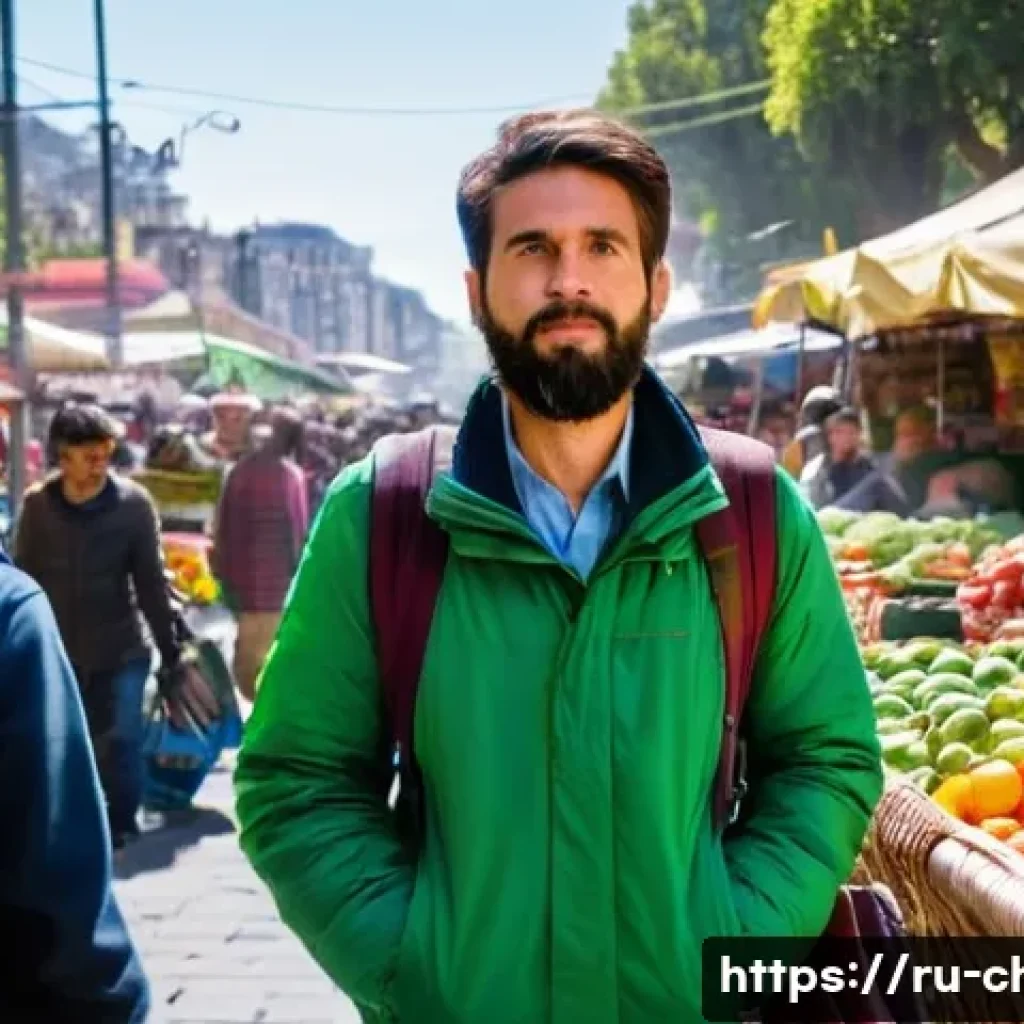 칠레 치안 수준 분석 - **Prompt:** A vibrant, bustling street market scene in Santiago, Chile, during the daytime. A male t...