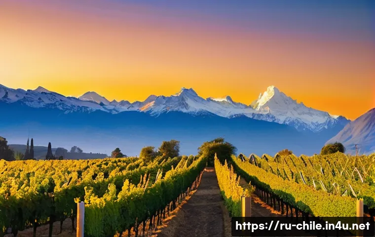 칠레 와인의 역사와 특징 - **Prompt 1: Majestic Andean Vineyards at Sunset**
"A breathtaking, wide-angle shot of a sprawlin...