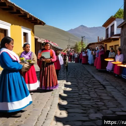 Home 33 칠레 종교와 가톨릭 문화 - A vibrant Chilean Easter procession in a small village, featuring families dressed in modest traditi...