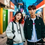 Home 19 칠레에서 한국 드라마 인기 작품 - A vibrant street scene in Santiago, Chile, featuring young adults inspired by Korean drama fashion t...